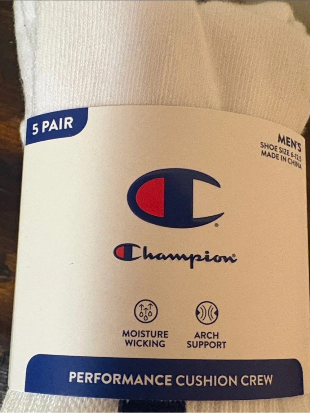 Champion Men's White,Gray & Black Crew Socks Navy & Red Logo 2 Packs of 5 Pairs.